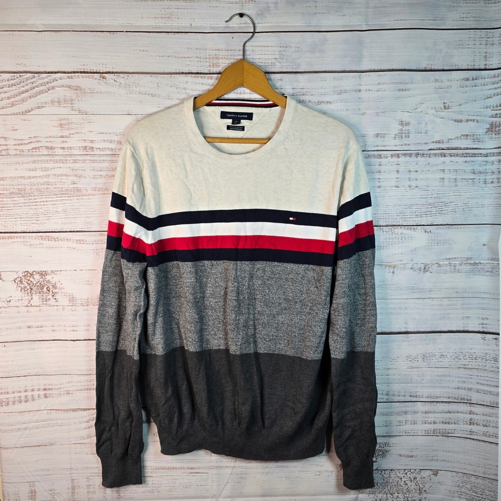 Tommy Hilfiger Cotton Colorblock Stripe Crewneck Sweater Men's Large